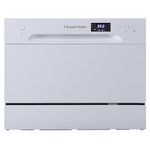 Russell Hobbs Table Top Dishwasher Compact Mini with 6 Place Settings, LED Display, Button Control, 6 Programmes, Portable & Efficient, 24hr Timer, Rinse & Eco Mode in White, RH6TTDW0D1W
