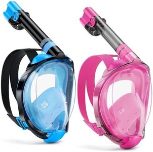 W WSTOO Full Face Snorkel Mask,Suitable for Beginners Dry Top Snorkeling Gear,Can Your Mouth or Nose to Breathe,180 Degrees Panoramic View,Anti-Fog Anti-Leak,Summer Travel and Vacationing Best Gifts