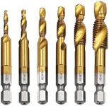 Bestgle 6 Packs Countersink Tap Drill Bit Set, 1/4" Hex Shank Titanium Coated Screw Tapping Countersink Drill Bits HSS Screw Thread Metric Combination Tap Drills, M3-M10