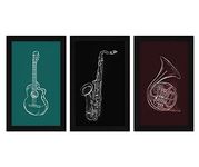ArtX Paper Music Instruments Wall Art Painting, Framed Paintings 13 X 25.5 inches(Combined), 8.5 X 13 each, Multicolor, Set of 3 (AXC00162-MUS)