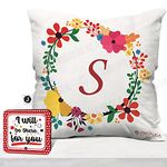 Jhingalala Gift for Friends | Name First Letter S Alphabet S Printed Cushion Cover with Filler and Greeting Card | Gift for Friends, Best Friend on Birthday, Friendship Day