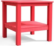 Krikacy 20-Inch Square Adirondack Side Table HIPS Plastic Wood Outdoor End Table, Red