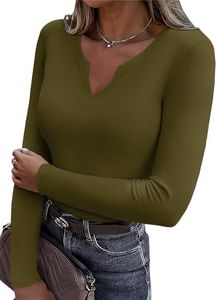 Zeagoo Long Sleeve Shirts for Women Stretch V-Neck Slim Fitted T Shirt Ribbed Knit Tops Casual Y2k Basic Tee 2024