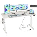 JOISCOPE Standing Desk, Height Adjustable Desk with Memory Height, Sit Stand Desk with USB and Type-C Outlet, Modern Computer Desk, Home Office Desk, 55 inches, White