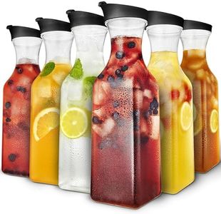 50oz Plastic Juice Carafe with Black Lids (6 Pack) 50 oz Carafes for Mimosa Bar, Drink Pitcher with Lid, Milk Container, Clear Beverage Containers for Fridge, Pantry Storage, Square Pitchers
