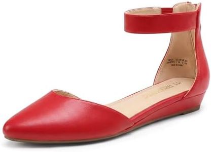 DREAM PAIRS Women's Low Wedge Ankle Strap Flats Shoes,Size 6,RED-PU-1,AMIGA