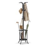 New Mark Impex Metal Coat Rack Stand with Umbrella Stand, Black, Multiple Hooks, Entryway Organiser