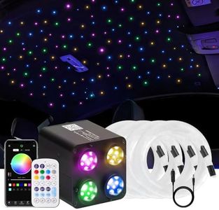 36W 4-Color RGBW Car Starlight Headliner Kit, 1800pcs0.03in13.1ft, Twinkle & Sound Activate 4-Port Fiber Optic Light Engine with Bluetooth APP&Remote Control, Star Lights for Car and Home