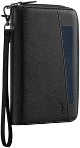 VULKIT Travel Passport Wallet RFID Blocking with Wrist Strap, Family Document Organizer - 6 Credit Card Slots, 4 Passport Pockets, 2 ID Windows, Zipper Closure, Black