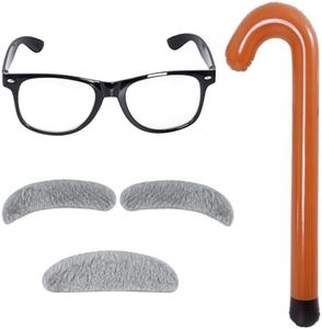 Dxhycc Old Man Costume for Kids Boys Grandpa Dress Up Accessories Including Glasses Inflatable Cane Moustache and Eyebrows Set