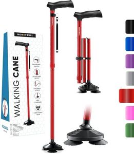 HONEYBULL Walking Cane for Men & Women - Foldable, Adjustable, Collapsible, Free Standing Cane, Pivot Tip, Heavy Duty | Walking Sticks, Folding Canes for Seniors & Adults [Red]
