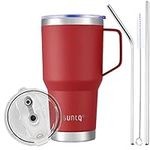 SUNTQ 30oz Tumbler with Handle - Reusable Travel Coffee Cup with Straw & Lid - Double Wall Vacuum Insulated Coffee Mug - Stainless Steel Thermal Cup for Hot and Cold Beverages(Red)