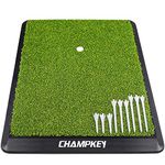 CHAMPKEY Premium Synthetic Turf Golf Hitting Mat | Heavy Duty Rubber Base Golf Practice Mat | Come with 1 Rubber Tee and 9 Plastic Tees