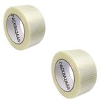 Packbazaar Cross Filament Strapping Tape, 2 Inch x 50 Meter, Heavy Duty Transparent Reinforced Fiberglass Tape. (2 inch, 2)