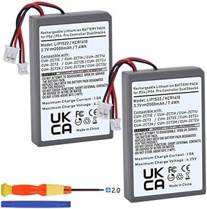 Batmax 2Pc 2000mAh LIP1522 KCR1410 Battery for Sony PS4 Playstation 4 Slim/Pro Dualshock CUH-ZCT1E CUH-ZCT1H CUH-ZCT1U CUH-ZCT2, CUH-ZCT2U Controller