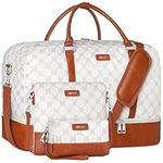 Weekender Bag for Women, 21" Womens Overnight Bag Travel Duffel Bag Set with Shoe Compartment Carry On Bag Fit 21.5" Laptop, Perfect for Travel/Business/Gift (Beige)