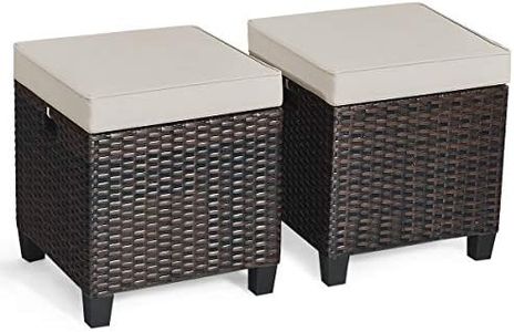 Tangkula 2 Pieces Outdoor Patio Ottoman, All Weather Rattan Wicker Ottoman Seat, Patio Rattan Furniture, Outdoor Footstool Footrest Seat w/Removable Cushions