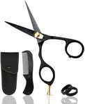 ONTAKI 5.5” Japanese Steel Beard Scissors & Mustache Scissors - Ergonomic Bent Handles Design Beard Scissors for Men with 1 Comb & Carrying Pouch Hand Forged Facial Hair (Ergonomic Black (Left Hand))