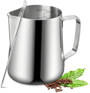 Milk Frothing Pitcher, 600ml (20oz) Milk Frother Cup Stainless Steel Jug Steaming Pitcher, Milk Coffee Cappuccino Latte Art Barista Steam Pitchers Milk Jug Cup with Decorating Pen