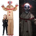 Animatronic Large Creepy Clown 160cm 63" Halloween Decoration - Red Light up Eyes & Sound Effects - Moving Arms - Halloween Props - Pack of 3