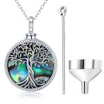 Tree of Life Urn Necklace for Ashes, 925 Sterling Silver Ashes Jewellery with Abalone Shell Keepsake Ashes Memorial Locket Cremation Jewellery with Funnel Filler