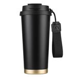 Funkrin Coffee Travel Mug with Straw & Flip Lid, 16oz Insulated Tumbler Cup with Ceramic Coating, Double Wall Vacuum Leak-Proof Thermos Mug for Office School Party Camping