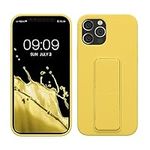 kwmobile Case Compatible with Apple iPhone 12 / iPhone 12 Pro - Case with Hand Strap and Stand Soft TPU Silicone Coating - Radiant Yellow