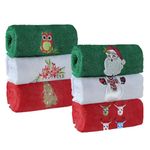 Christmas Hand Towels, 6 PCS Christmas Kitchen Towels, 12x18 in, 100% Cotton Christmas Bathroom Towels,Decorative Dish Towels,Embroidered Holiday Design Towels Gift Set, 3 Color (Red, Green, White)