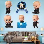 Zyozique Boss Baby Happy Birthday Cardstock Cutout with Glue Dot for Kids Theme for Baby Shower Happy Birthday Decorations Supplies (Pack of 7)