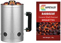 Sapretailer BBQ Charcoal Chimney Starter (Multicolor) & Coconut Shell Charcoal Briquettes for Barbecue (10Kg)