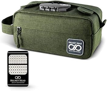 HELMET HEAD Compact Smell Proof Bag with Combination Lock + Grinder Card | Water Repellent Small Smell Proof Container for Your Herbs + Accessories (Herb Green)