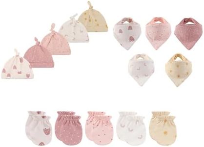 JELYLOVE 15 Pack Unisex New Born Boy Girls Hats Mittens Sets Cotton Soft Infant Accessory 0-6 Months Baby Essentials