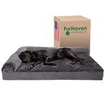 Furhaven Cooling Gel Dog Bed for Large Dogs w/Removable Bolsters & Washable Cover, for Dogs Up to 125 lbs - Plush & Velvet L Shaped Chaise - Platinum Gray, Jumbo Plus/XXL