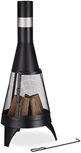 Relaxdays Cheminée de terrasse, avec Pare-étincelle, avec Grille et tisonnier, HxD : 120 x 47 cm, braséro Jardin, Noir
