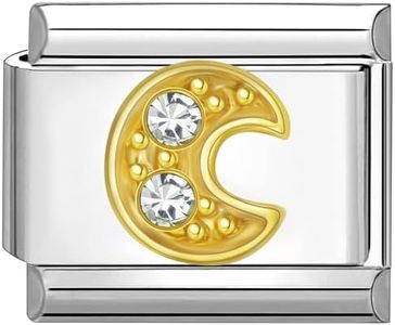 Quiges - Modulo Charm Link in stile italiano da 9 mm in acciaio inox Lettera C dell'alfabeto in oro zirconio per bracciali in stile Italian Links