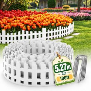 MIXC White Landscape Edging, 5.27 in Tall, 100 ft, Vintage Garden Border | Not Digging Flexible Plastic Edge Border for Landscaping, Lawn, Garden, Flower Beds, Yard, Paver, Playground, Fence, Pathway