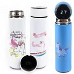 TEMSON Cute Unicorn Character Water Bottle With LED Temperature Display, Stainless Steel Insulated Hot & Cold Water Bottles For Kids (GBT-3425) (Blue)