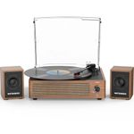 Vinyl Record Player with Passive Bookshelf Speakers Vintage Turntable for Vinyl Records External Dual Stereo Speakers Belt-Drive LP Players 3 Speed Wireless AUX Headphone Auto Stop Retro Wooden Brown