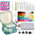 Needle Wool Felting Starter Kit with Exquisite Green Storage Bag, Wool Roving 40 Colors Set, Tools for Felted Animal Needle Felting Supplies