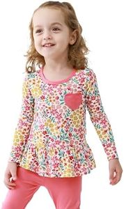 BambooBud Toddler Girl Long Sleeve Shirt Infant Girls Tees Blouses Print Ruffled Tshirts Outfit Tops 2-5T White/Pink Flower 4T