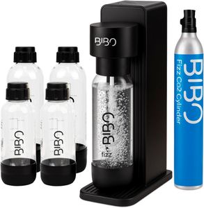 BIBO Sparkling Water Maker Bundle – 60L CO2, 4 BPA-Free Bottles, Black