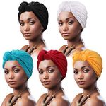 DRESHOW 5 Pack Women Turban African Pattern Knot Headwrap Beanie Pre-Tied Bonnet Chemo Cap Hair Loss Hat