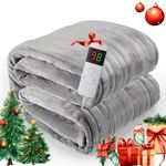 Kosydown Heated Electric Blanket Full Size 72" x 84" Heating Thow Blanket Soft Warm Thick Bed Blanket for Cold Winter 5-Position Timer &10 Heating Setting Home Office Use & Washable, Gery