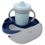 Bblüv – Sët – Silicone Baby Feeding Set with Divided Suction Baby Plate, Baby Spoon, Silicone Bib, and Sippy Cup- Baby Led Weaning Supplies (Navy)