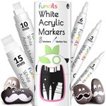 Funcils 5 Acrylic White Paint Pens - Fine & Jumbo Size Ink Pens (1mm, 3mm, 6mm, 10mm, 15mm) - Permanent White Marker Ink for Rock Painting, Fabric, Tire, Metal, Wood, Canvas, Glass, Plastic, Ceramic