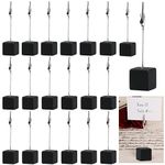 Memo Holder 20 Pieces, Picture Holder with Clips, Wooden Card Table, Vertical Note Squares, Photo Holder Memo Holder for Photo Office Wedding Party Decoration, Black