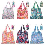 6 Pack Foldable Reusable Shopping Bags,Tote Bags, Grocery Bags with Hook, Eco-friendly Travel Recycle Shopping Bags in Pocket, Waterproof and Machine Washable for Daily Shopping Supplies load