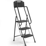 Lifetime Home 3-Step Ladder with Hand Rails Anti-Slip Platform & Rubber Feet - Lightweight Heavy Duty Foldable & Portable - 330 lbs Capacity, Steel Frame with Guardrails, Folding Step Stool - Black