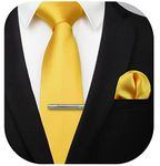 HISDERN Yellow Solid Color Wedding Tie and Pocket Square, Classic Tie Clip Set for Men-Multiple Colors