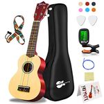 Everjoys Soprano Ukulele Beginner Kit 21 Inch Ukelele w/How to play Songbook Carrying bag Digital Tuner All in One Set